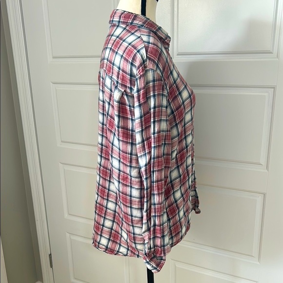 Red Plaid Long Sleeve Button Down Shirt Single Pocket Fall Autumn 🍂 Thanksgiving - Picture 4 of 8